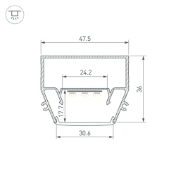 Профиль STRETCH-S-35-CEIL-CENTER-2000 (GAMMA35) (Arlight, Алюминий) 040699