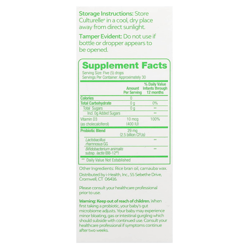 Culturelle, пробиотики для детей, для поддержки иммунной и пищеварительной систем, пробиотики и витамин D, в возрасте 0–12 месяцев, 9 мл (0,3 жидк. унции)