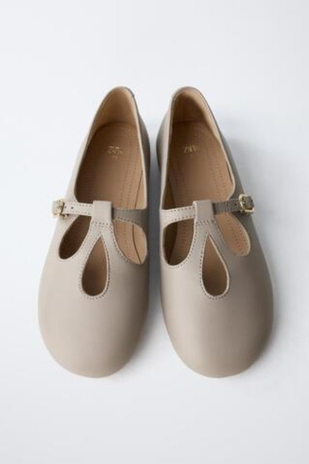 ZARA КОЖАНЫЕ БАЛЕТКИ, СЕРО-КОРИЧНЕВЫЙ