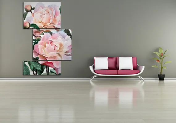 Модульная картина "Пионы акварелью"