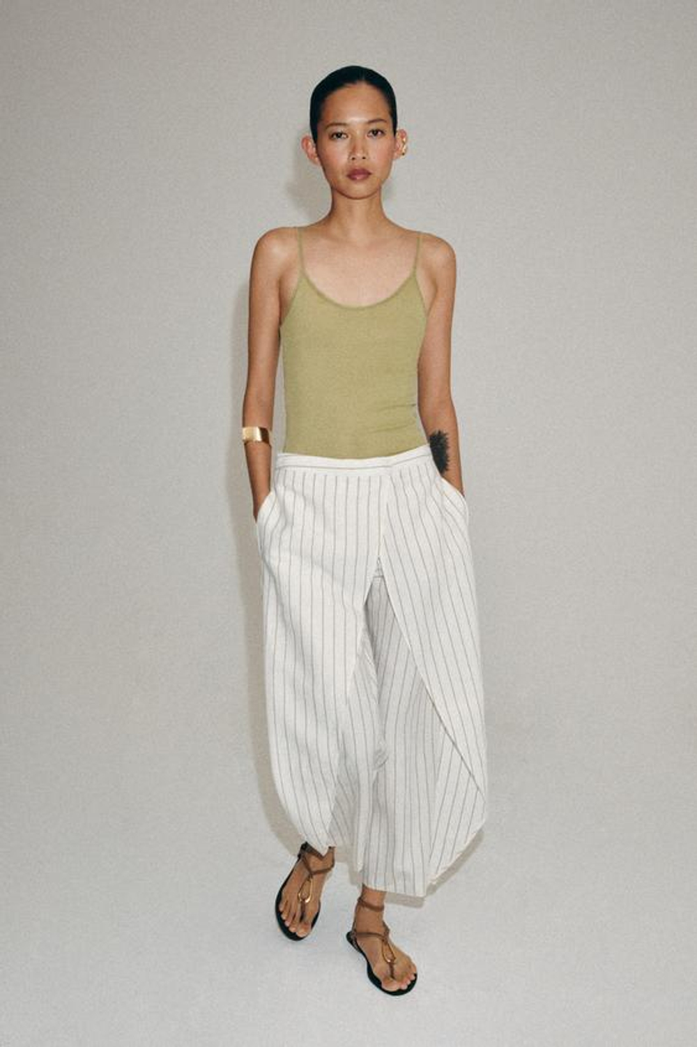 ZARA БРЮКИ-ПАРЕО В ПОЛОСКУ ИЗ СМЕСОВОГО ЛЬНА — ZW COLLECTION, ПОЛОСКИ