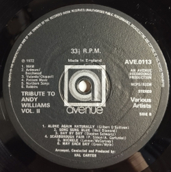 Винтажная виниловая пластинка LP A Tribute To Andy Williams Vol.2 (UK 1972)