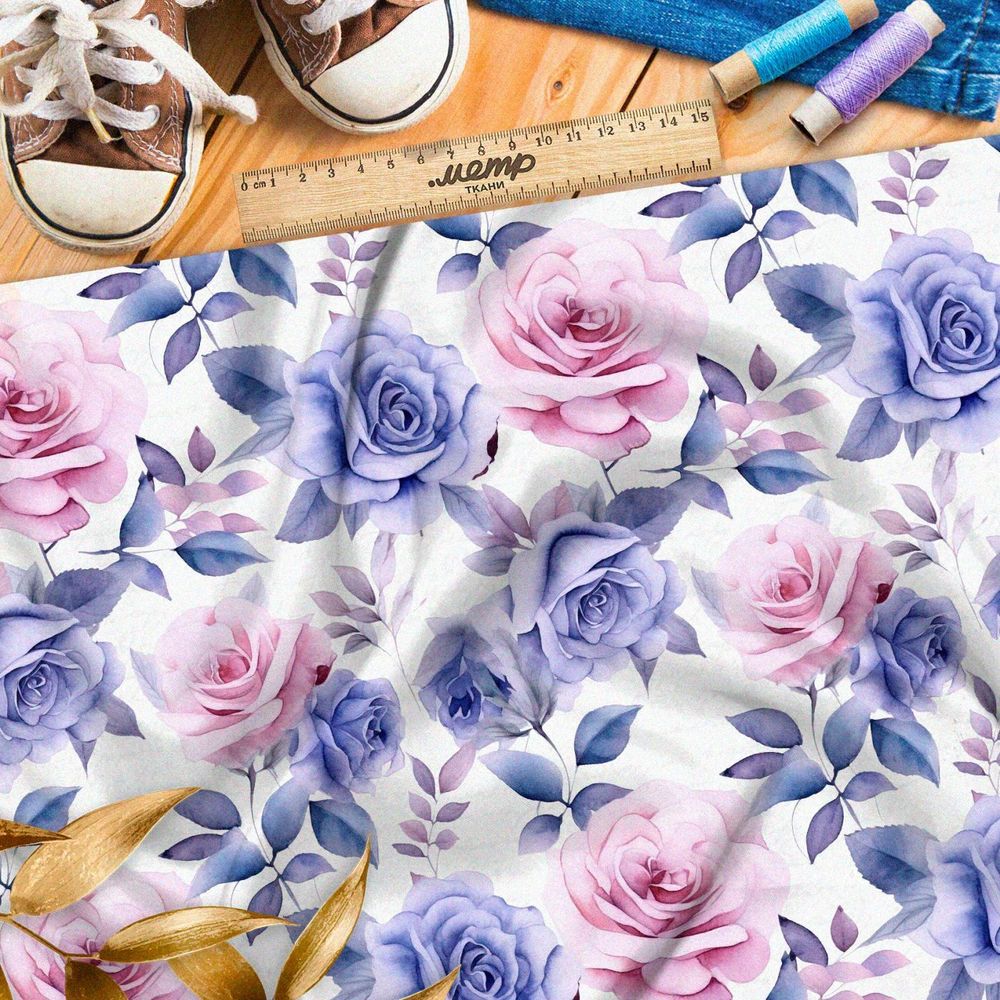 Ткань премиум флис яркие акварельные розы