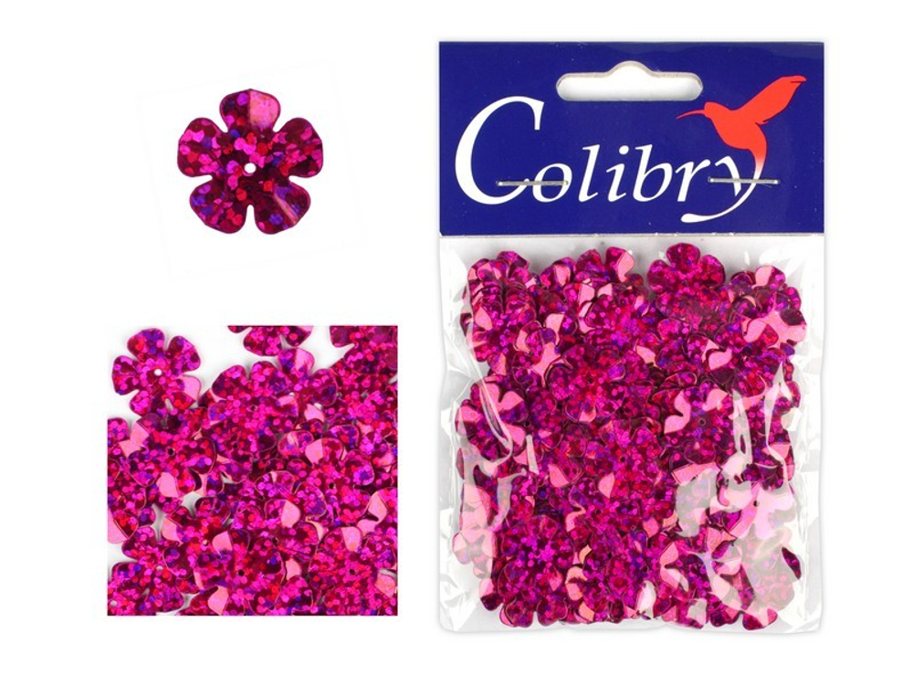 Пайетки фигурные голографические-(цветы)-10гр-14мм-Colibry