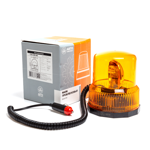 Маяк проблесковый 24 В (лампа P21W), желтый, крепление на магните, соединение в прикуриватель, H=140мм D=120мм