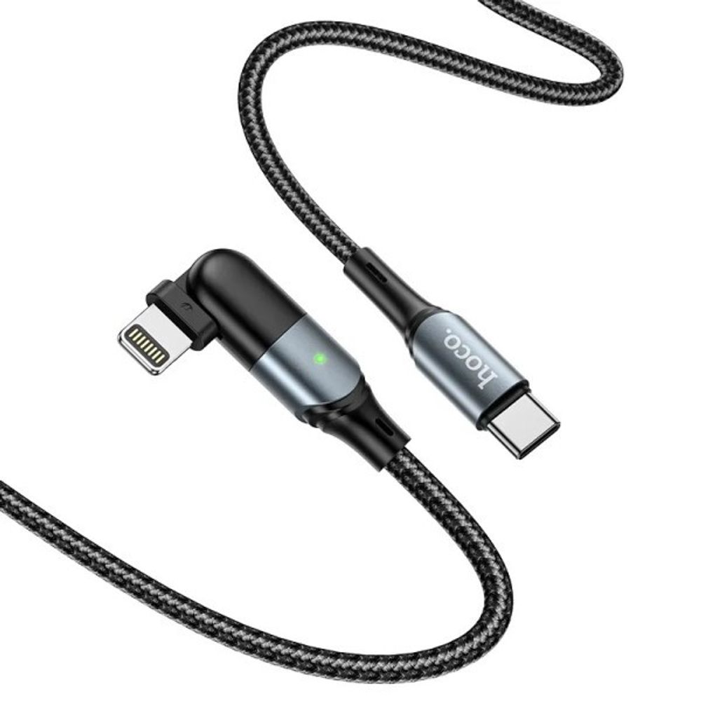 Дата-кабель универ. lightning USB /Iphone/ на Type-C, 1,2 м, PD 20w, быстрая зарядка, угловой адаптер с индикатором (HOCO.)
