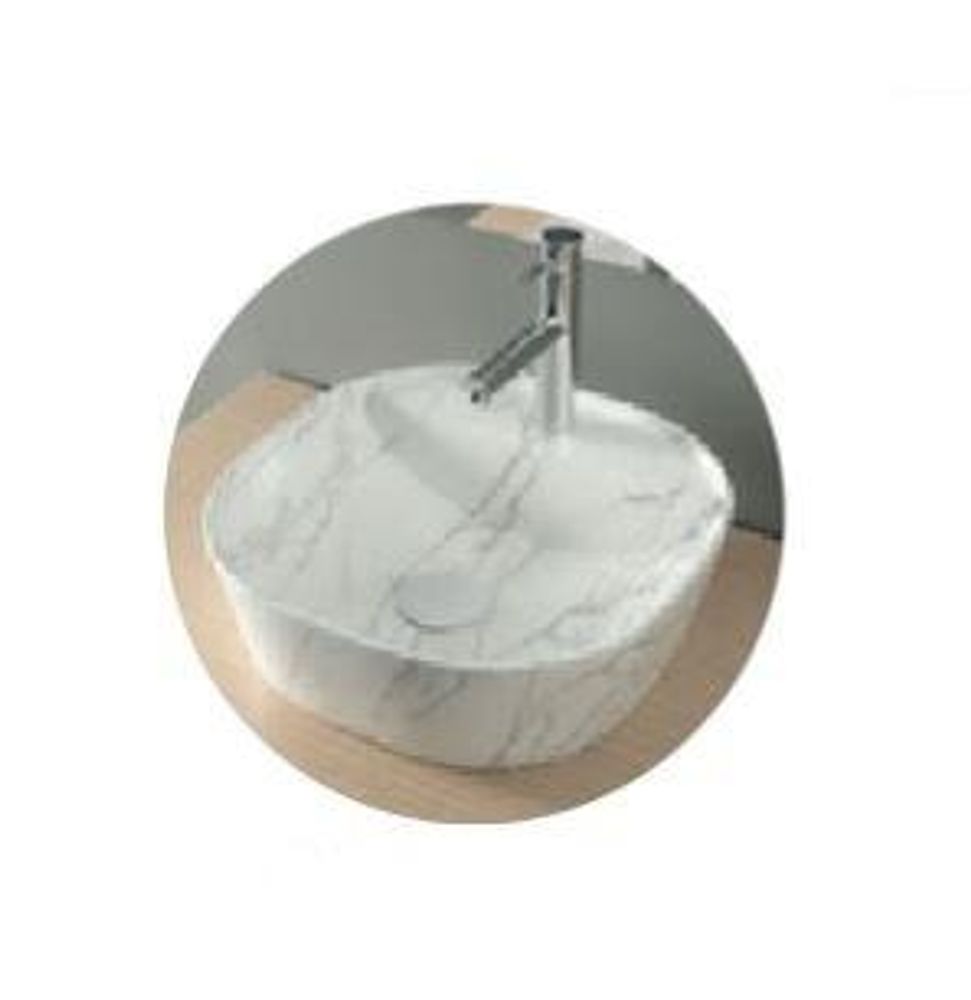 Раковина накладная овальная, с полочкой для смесителя 405x405x120 мм SPIN 40 CG.23597 мрамор белый