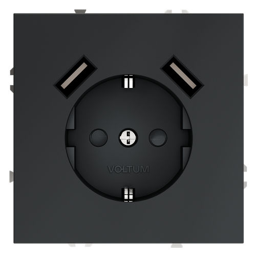 Розетка встраиваемая VOLTUM S70 с заземлением и защитными шторками, 16А, с USB, A+A, (графит)