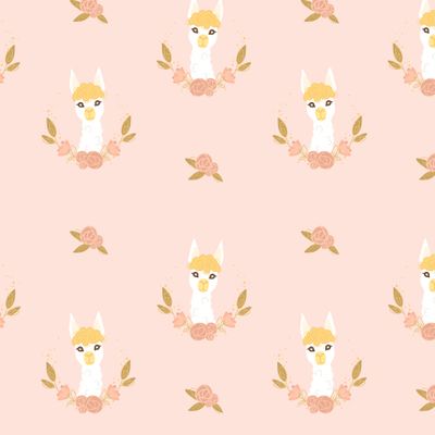 Лама с цветами на нежно розовом