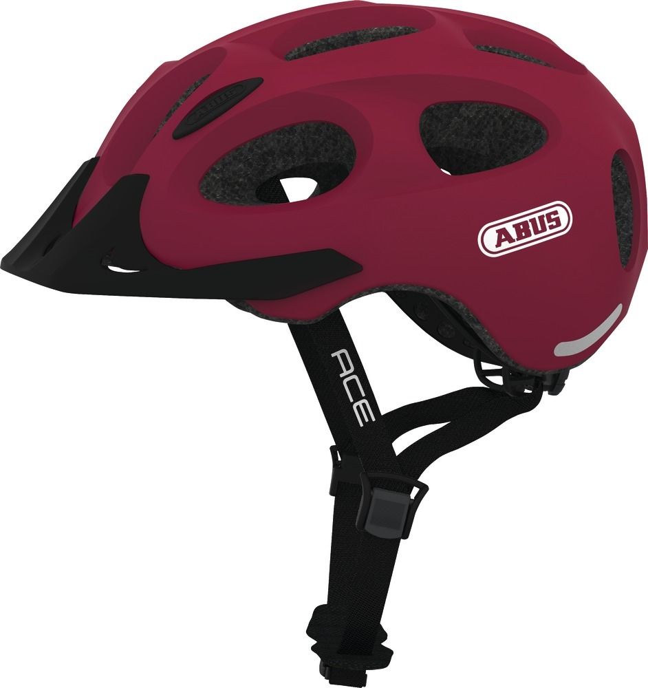 Шлем Youn-I-Ace с LED фонариком, M(52-57см) с регулир., 270гр, 17 отв, сетка от насекомых, вишневый ABUS