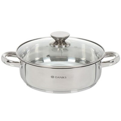 Сотейник нерж сталь, Daniks, Оптима, GS-01201P-24CA, с крыш, индукц