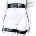 Черный кожаный пояс с гартерами - S-M