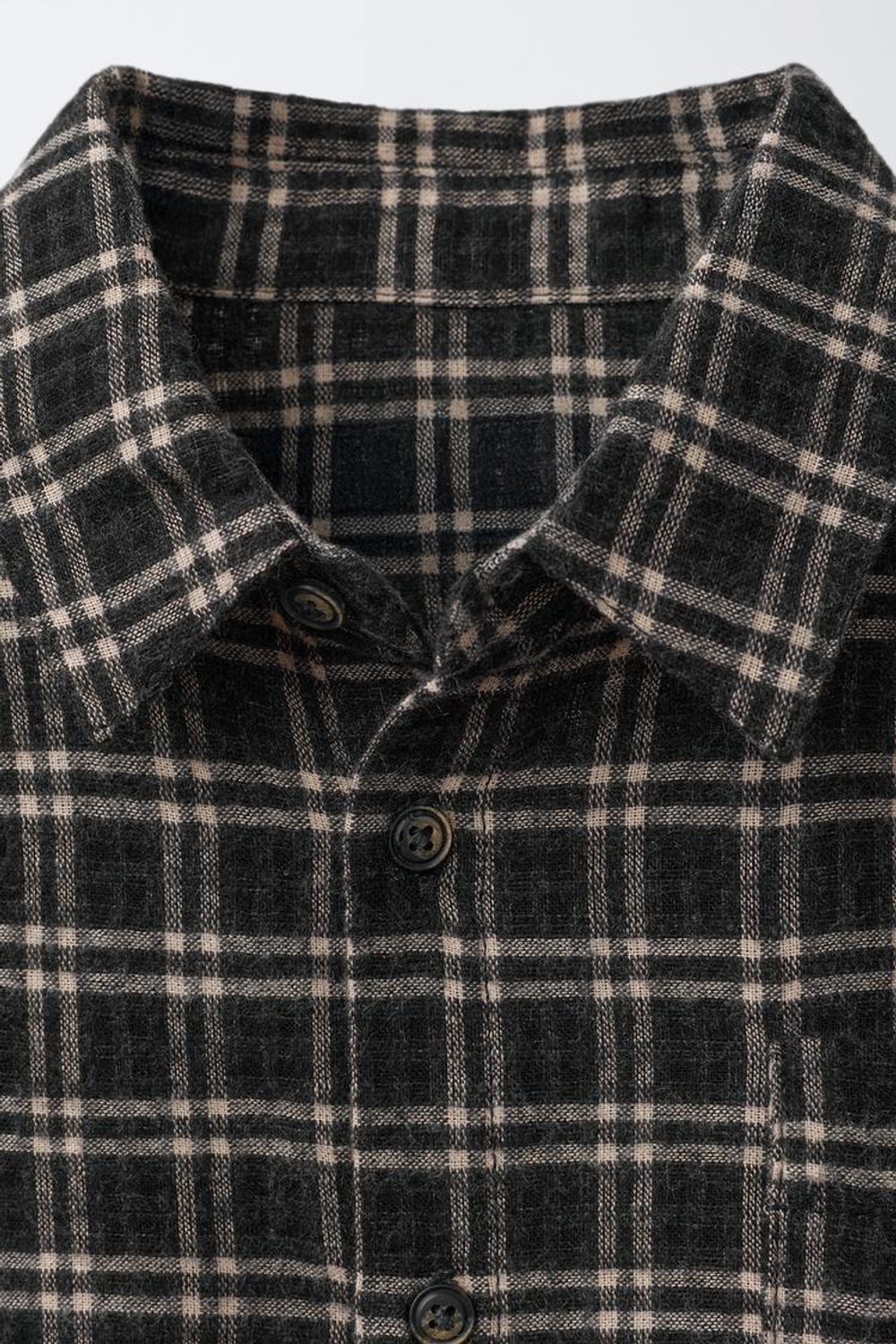 ZARA РУБАШКА В КЛЕТКУ С КАРМАНОМ, ЧЕРНЫЙ