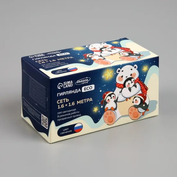 Гирлянда-сетка Флаг России 1.6 × 1.6 м, IP20, прозрачная нить, 144 LED, 220 В, Luazon Lighting (5198327)