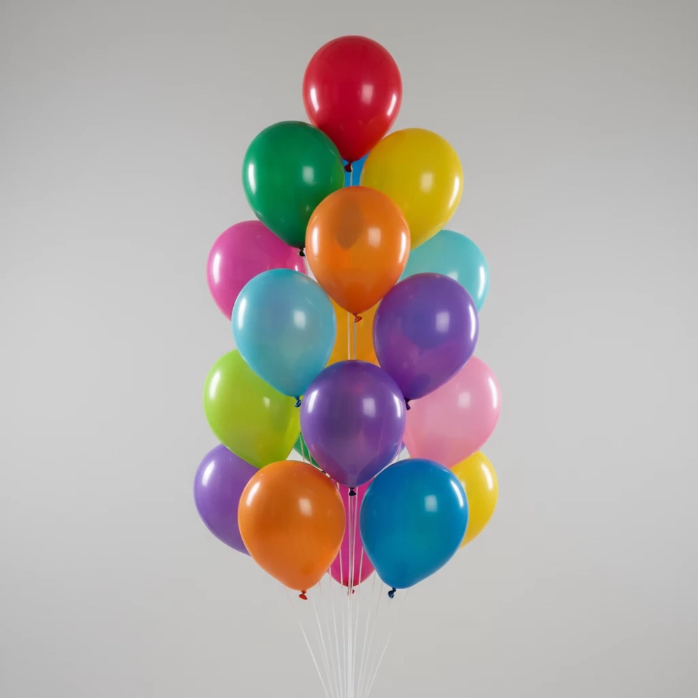 Фонтан из 15 разноцветных воздушных шаров на гелии.