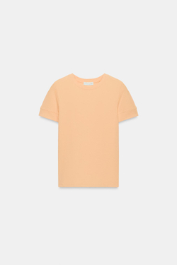 ZARA МИНИМАЛИСТИЧНАЯ ФУТБОЛКА С КОРОТКИМИ РУКАВАМИ, ПЕРСИКОВЫЙ