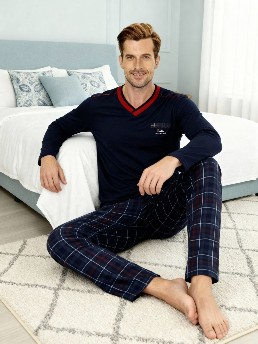 Пижама со штанами с длинным рукавом домашняя одежда костюм