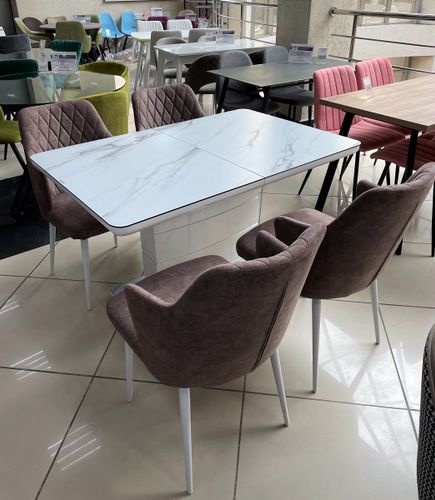 Стол ALTA 140 GREY-WHITE MARBLE/ WHITE глазурованное стекло