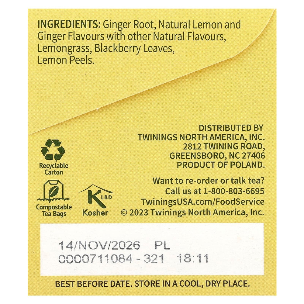 Twinings, травяной чай, без кофеина, лимон и имбирь, 25 пакетиков, 1,32 унции (37,5 г)