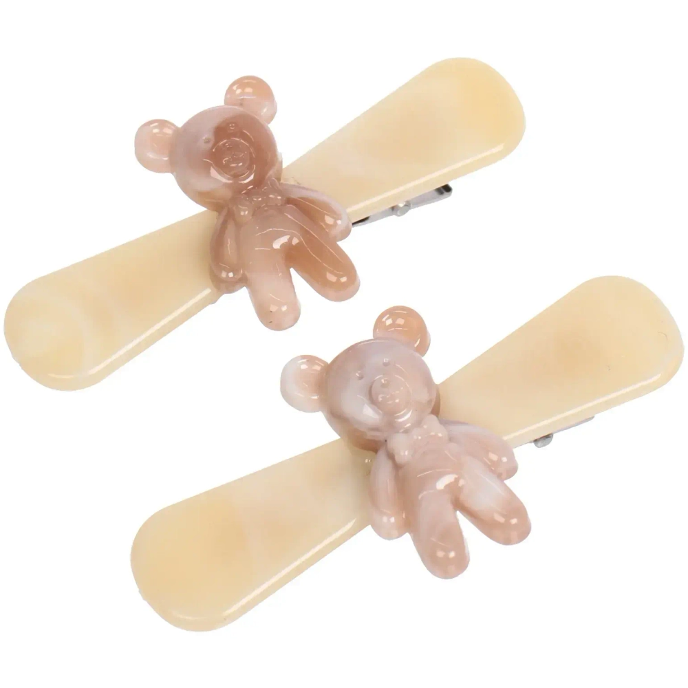 Зажимы для волос 2шт «Chocolate», мишка с бантиком, цвет как на фото, 6,4*1,6см (блистер и пакет с подвесом)