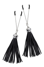 Зажимы на соски «Вилки» с черными кисточками из замши (Цвет: черный)