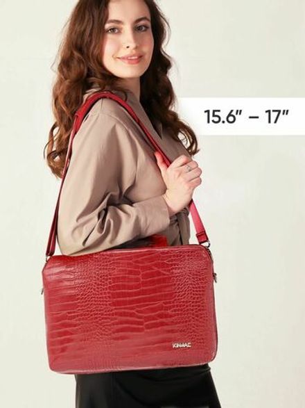 Сумка для ноутбука 15,6" и 17" с ремнем на плечо и 3 отделениями (Лакированный красный)