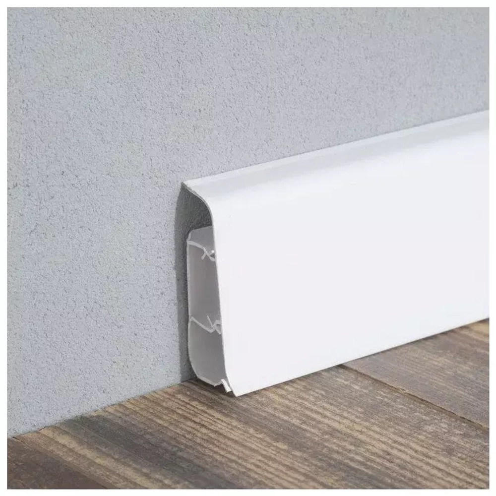 Плинтус напольный ПВХ "Деконика", 001-0 Белый Глянцевый 2200х55х21 мм