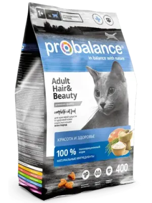 Сухой корм ProBalance Hair&Beauty для кошек, красивая шерсть и здоровая кожа
