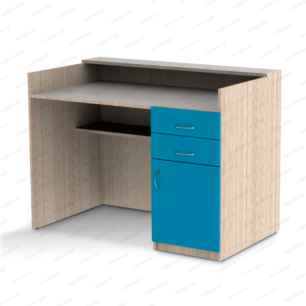 Цвет: дуб сонома/синий. Расположение ящиков: справа. С пластиковым покрытием.