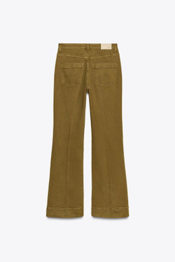 ZARA ДЖИНСЫ Z1975 С НАКЛАДНЫМИ КАРМАНАМИ И ВЫСОКОЙ ПОСАДКОЙ, ЦВЕТ ОЛИВКОВОГО МАСЛА