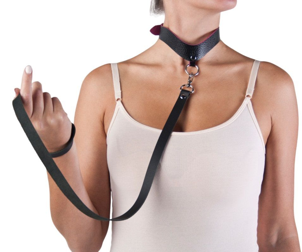 Черный кожаный поводок с карабином (Цвет: черный)