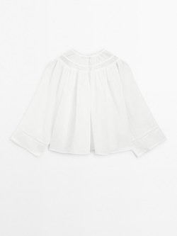 Massimo Dutti Блуза из струящейся ткани с отделкой кружевом, белый