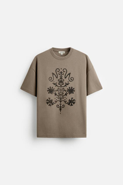 ZARА X NANUSHKA ФУТБОЛКА С ПРИНТОМ, КОРИЧНЕВЫЙ