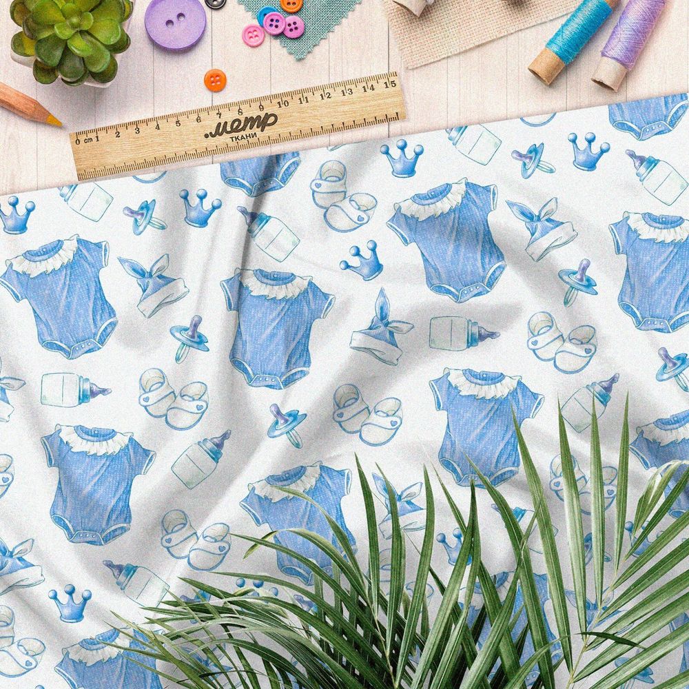 Ткань кулирная гладь голубая детская одежда