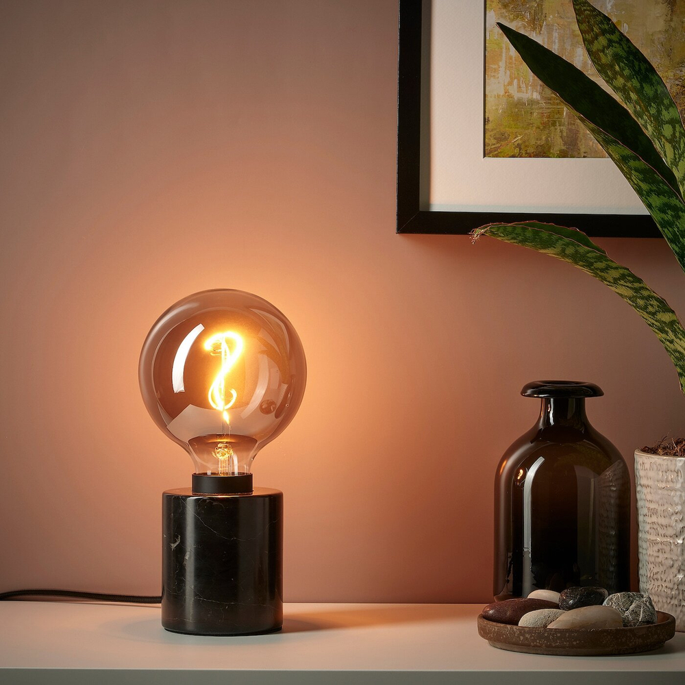 IKEA MARKFROST  (ИКЕА МАРКФРОСТ)  -  / MOLNART Настольная лампа с лампой, черное/серое прозрачное стекло, 125 мм