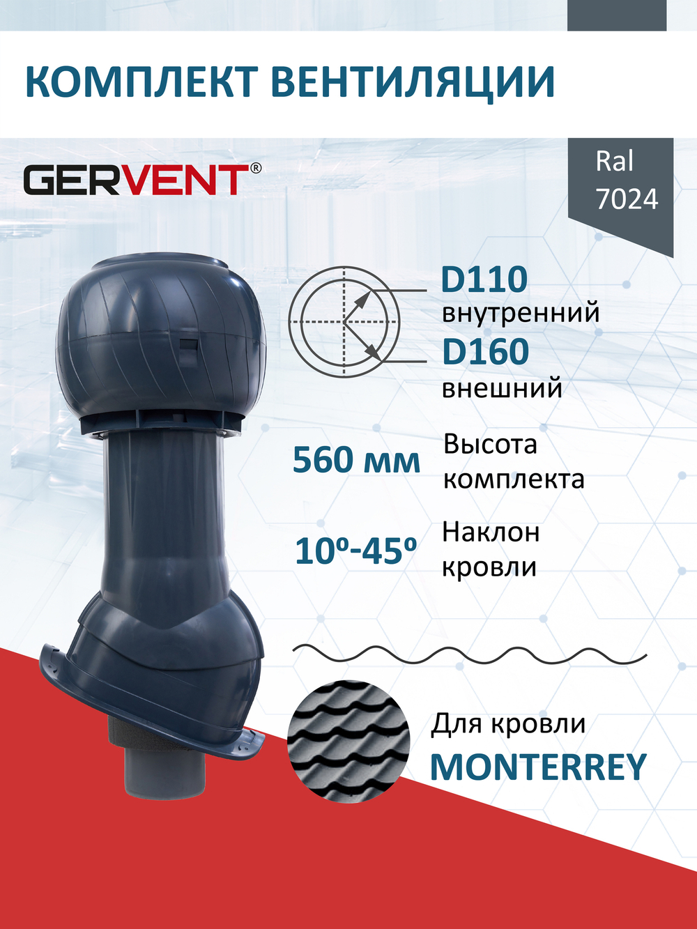 Готовый комплект изолированный серия Static (колпак): Monterrey, Ø 110/160 мм, Gervent