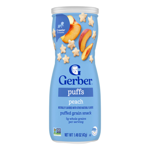 Gerber, Puffs, злаковые подушечки, для малышей от 8 месяцев, вкус персика, 42 г (1,48 унции)