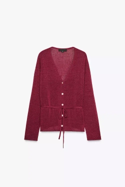 ZARA КАРДИГАН ИЗ СМЕСОВОГО ЛЬНА, ГРАНАТОВЫЙ