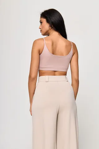 Кроп топ на бретелях из хлопка цвета розовая дымка