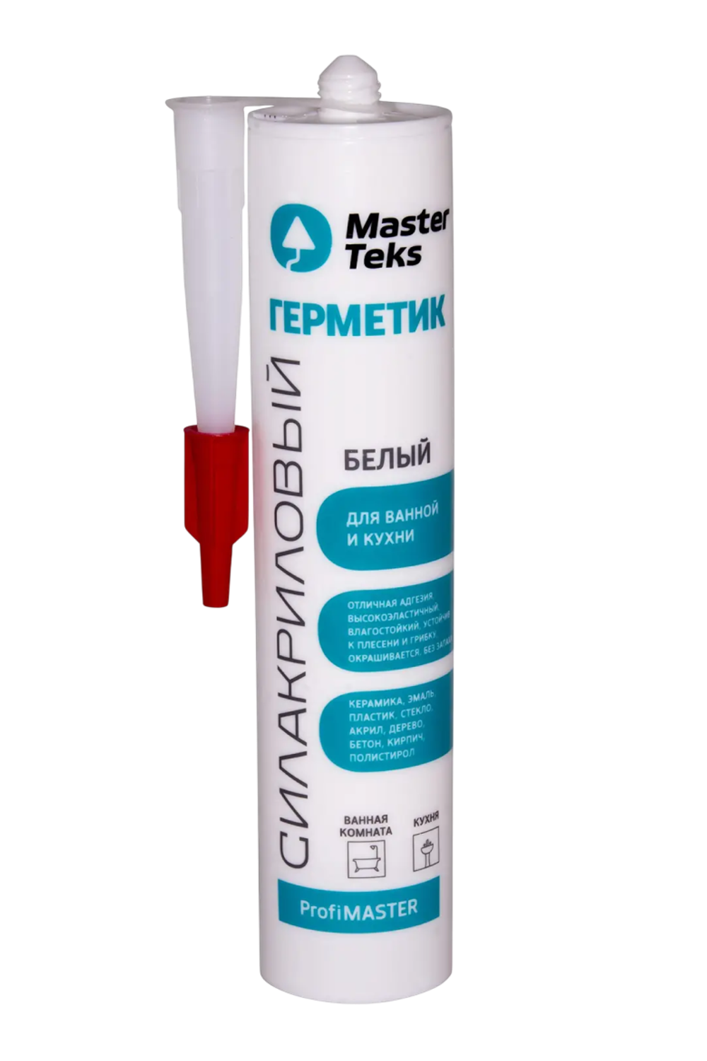 Герметик силакрил "Masterteks" для ванной и кухни белый 290 мл