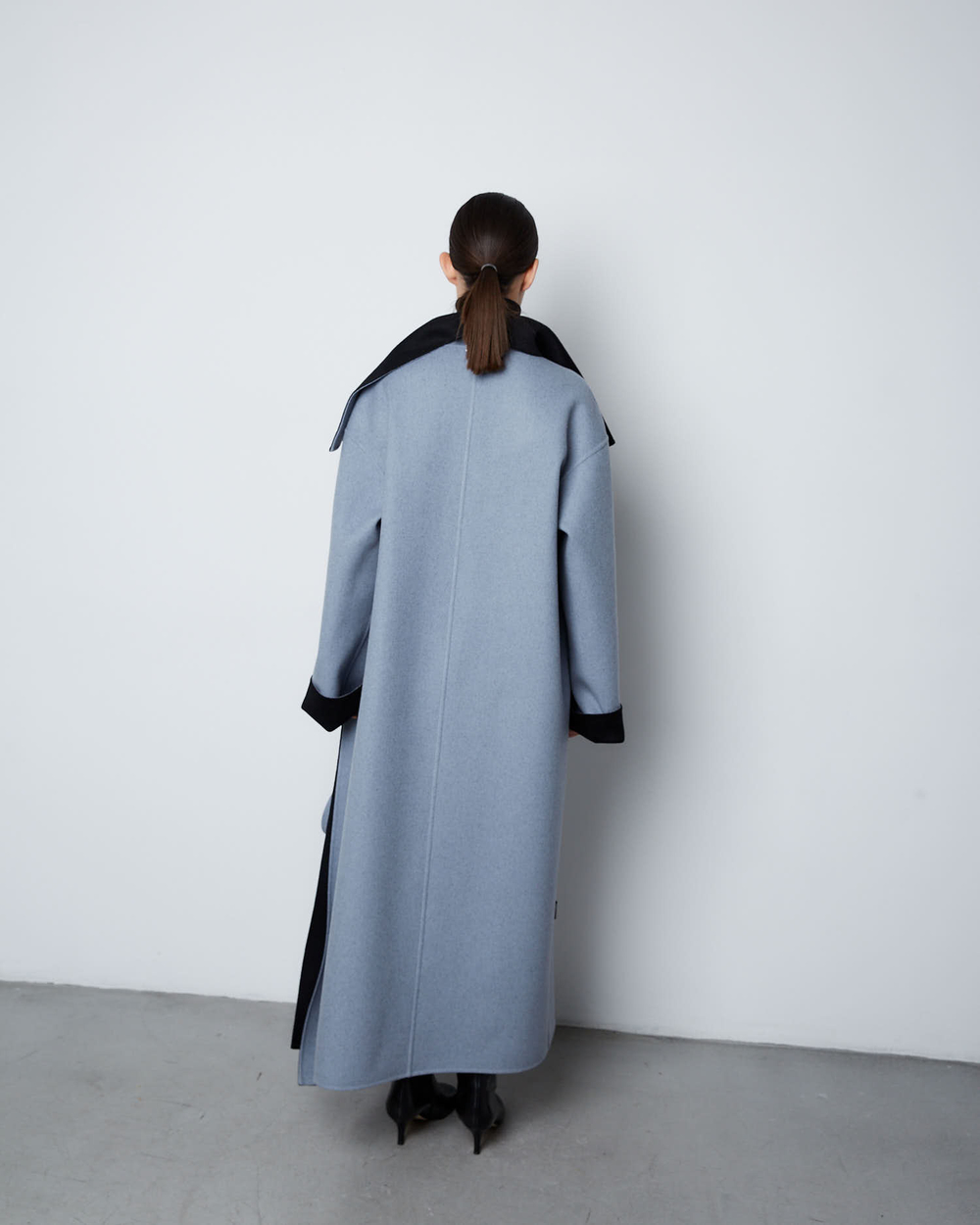 Пальто двустороннее из шерсти Берберри черно-голубой