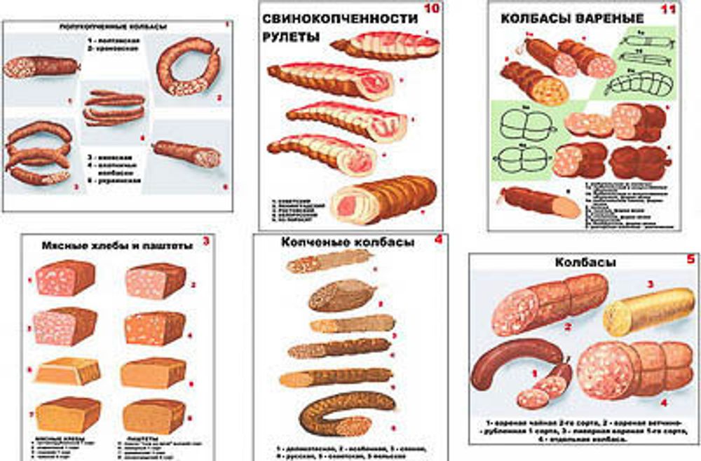 Плакаты ПРОФТЕХ &quot;Ассортимент колбасной и мясной продукции&quot; (11 пл, винил, 70х100)