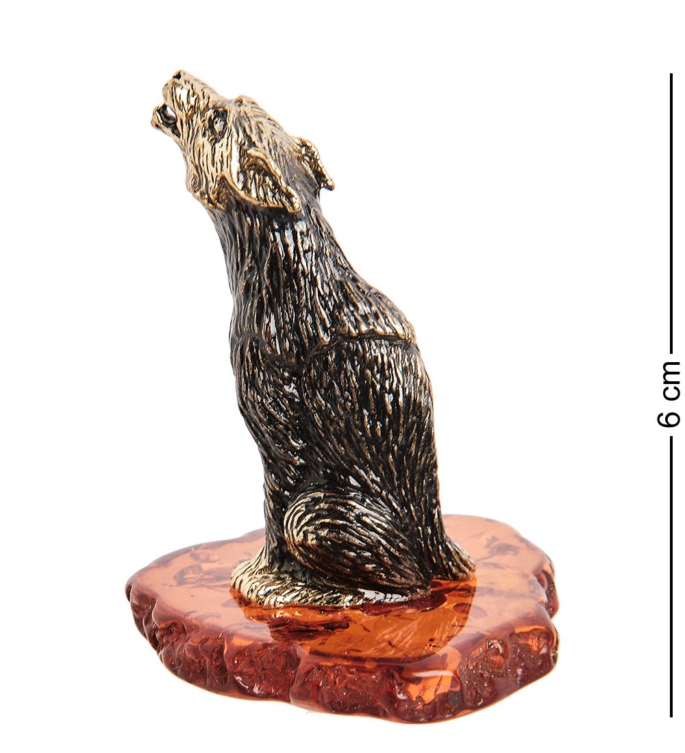 Народные промыслы AM-1784 Фигурка «Волк воющий» (латунь, янтарь)