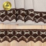 Кружево вязаное (тесьма) 37 мм, диз.K-10034, цв.коричневый+белый, 3м, Kruzhevo
