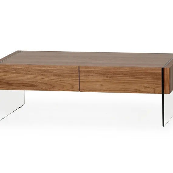 Журнальный стол с ящиками Somerset 127x60 см, шпон ореха, стеклянные ножки