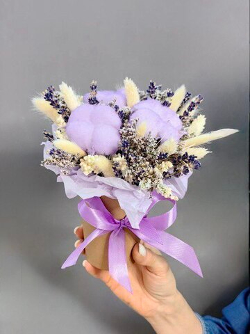 Стаканчик с сухоцветами в сиреневой гамме