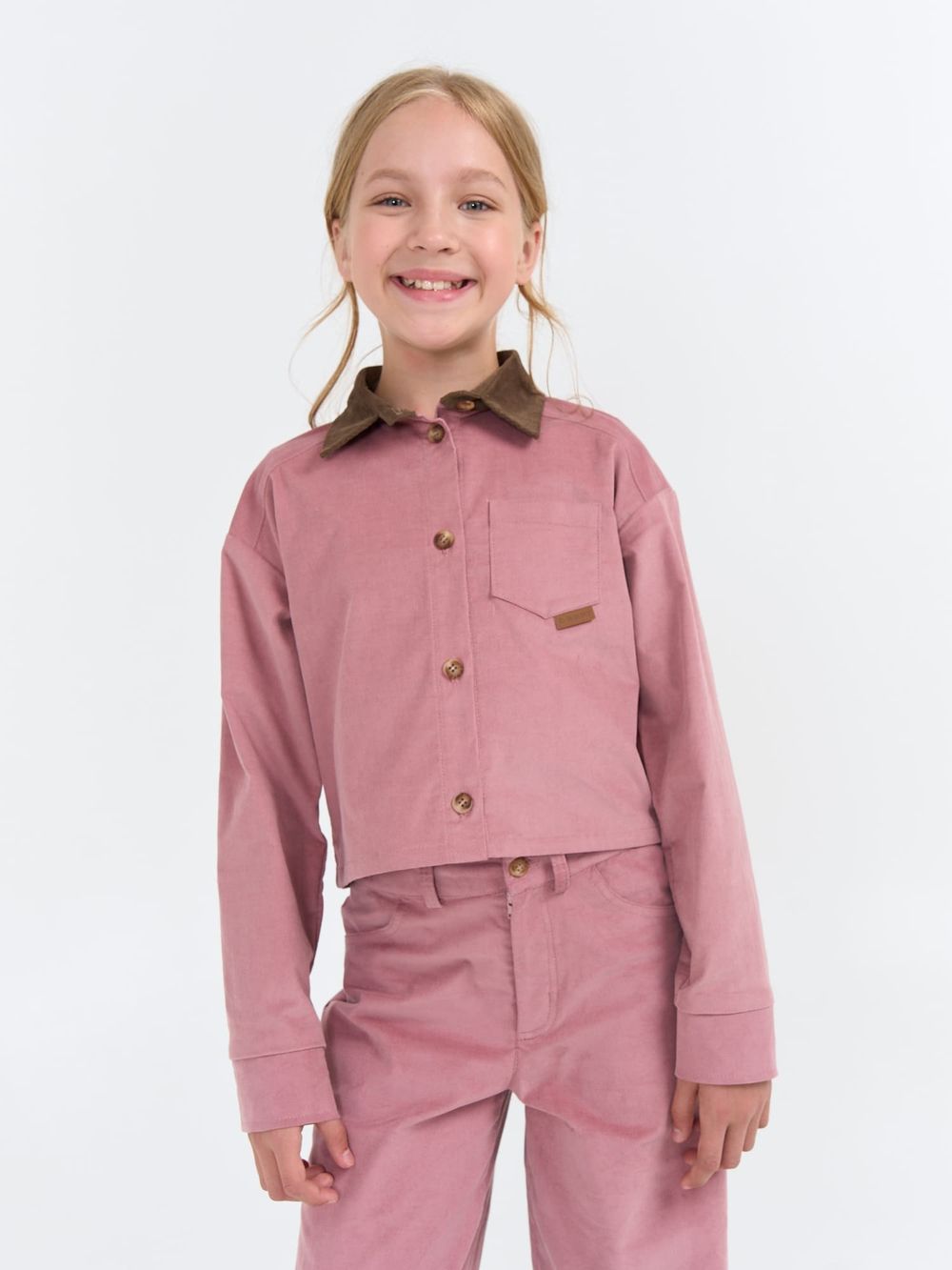 Рубашка вельветовая укороченная "Пудра" 7+