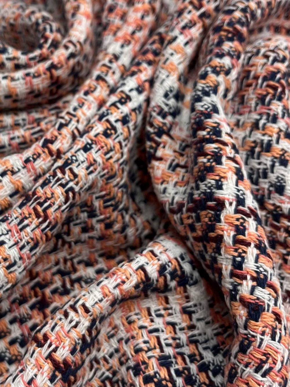 Твид хлопковый Balmain белый в сине-розовую клетку