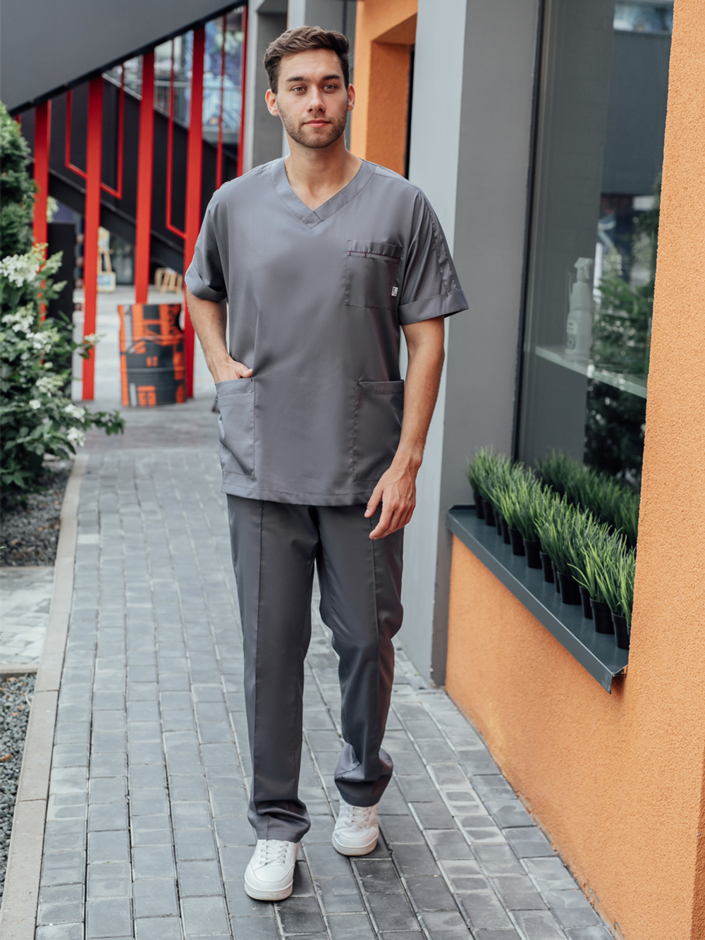 Мужской медицинский костюм без застежки/брюки на резинке