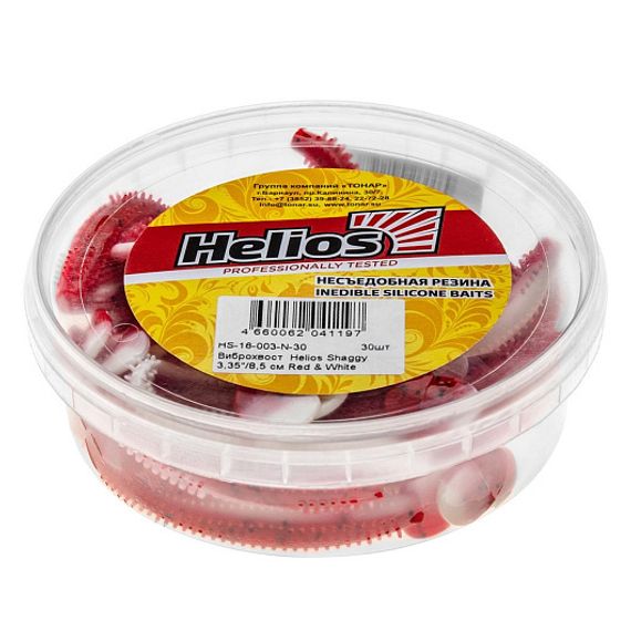 Виброхвост несъедоб. Shaggy 3,35&#39;/8,5 см Red &amp; White 30шт. (HS-16-003-N-30) Helios